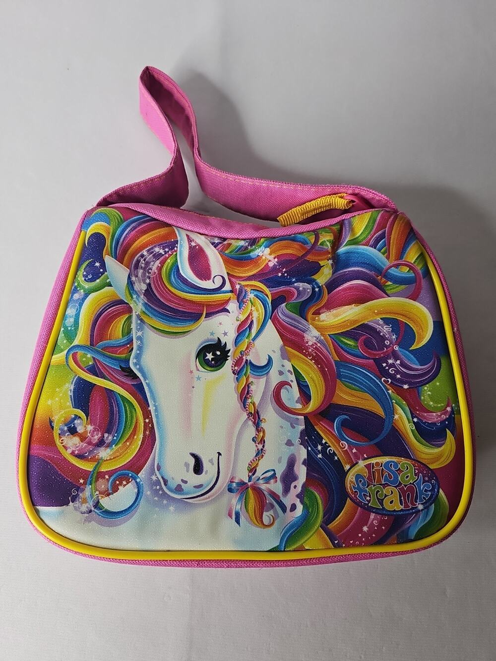 Rare Vintage 90’s Lisa Frank White Unicorn Rainbow Vinyl Plastic Lunch Bag